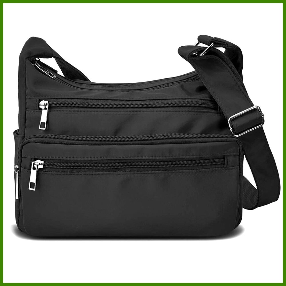 Nylon Crossbody Bag with RFID Protection Multi Pocket Travel Handbag